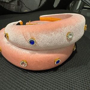 Elegant Pink Velvet Headband with Gem Accents